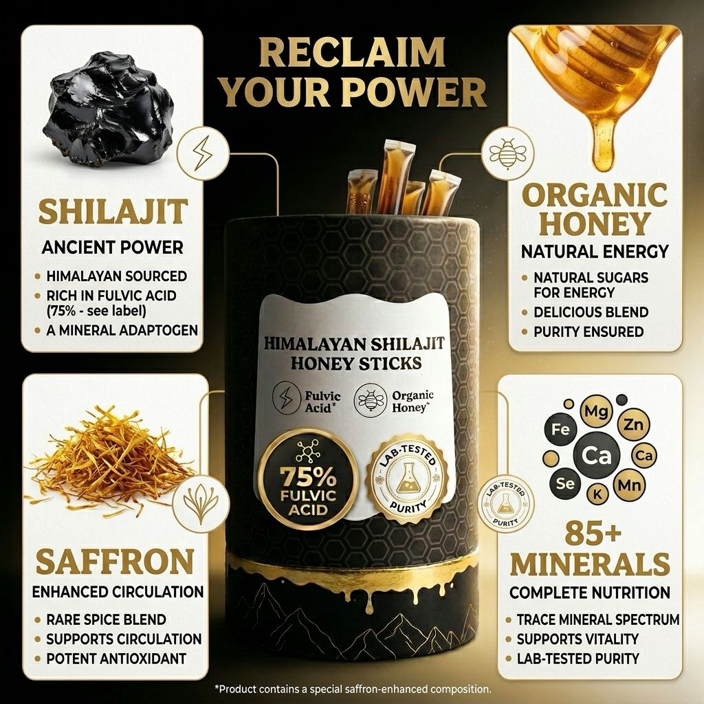 Himalayan Shilajit Honey Sticks - Natural Testosterone Booster & Sexual Performance Enhancer | 75% Fulvic Acid | Lab-Tested Purity | 30 Sticks